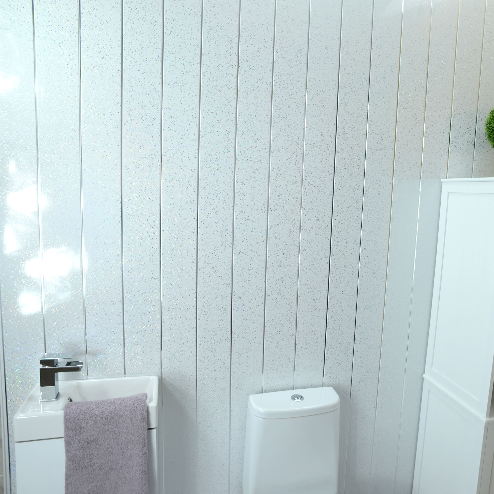 Details About 32 Heavy Sparkle White Wall Cladding With Twin Chrome Strip Pvc Wall Panels